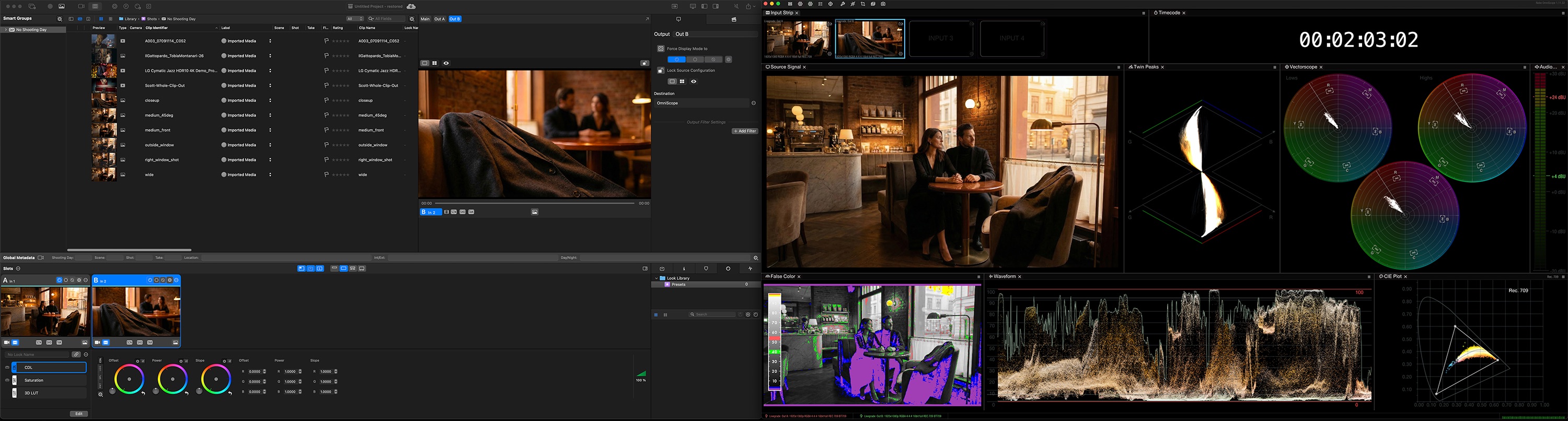 Livegrade and OmniScope running side by side