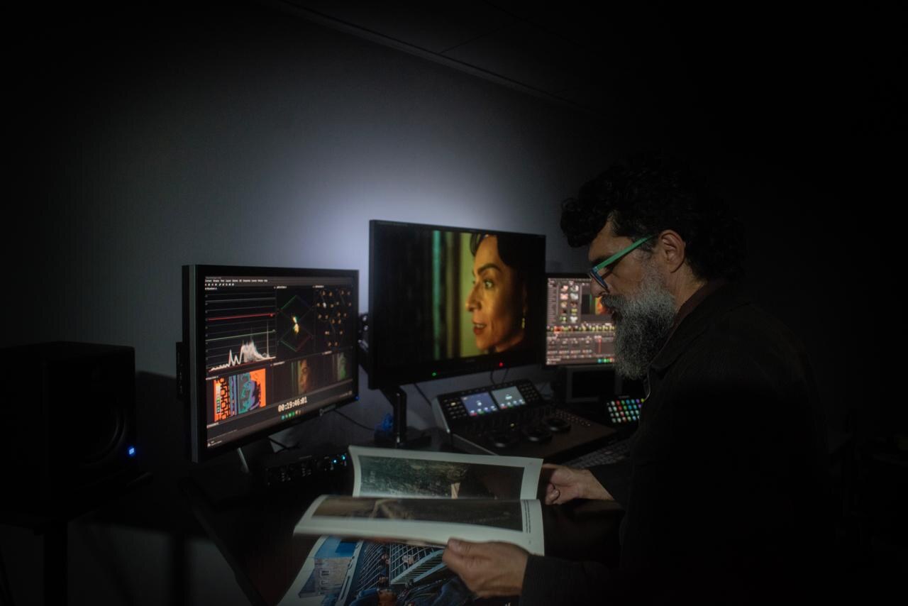 Chisco Arce working in his color suite