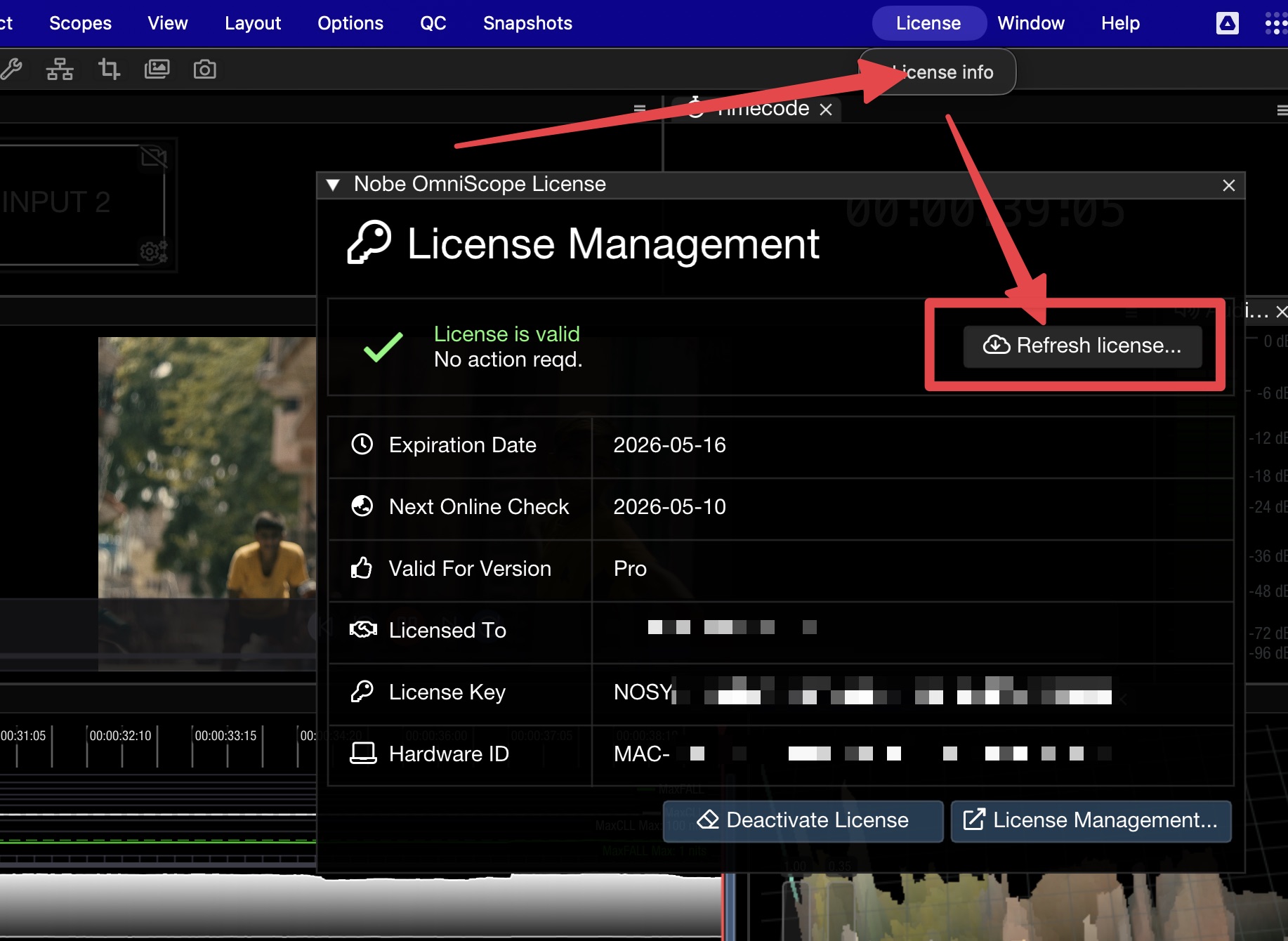 Open License Info and click Refresh License